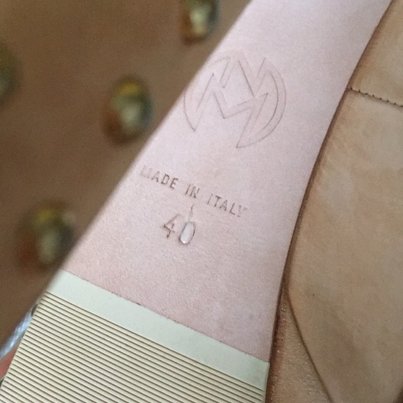 NWT Nando Muzi Tan Studded Nubuck Leather Peep-Toe - Picture 8 of 8